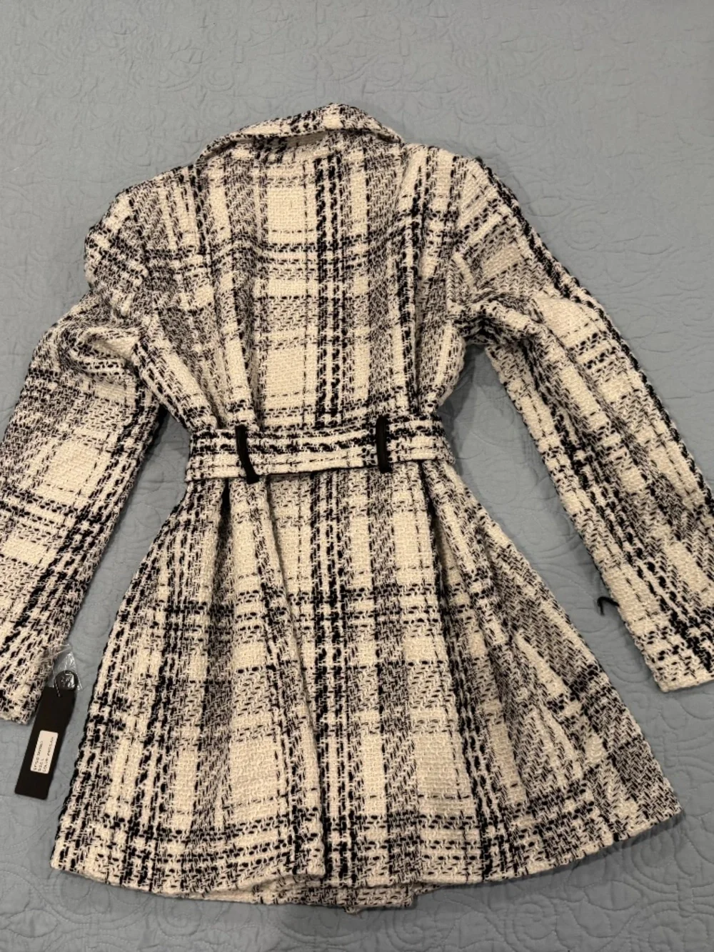 NWT SEBBY COLLECTION SOFT SHELL DOUBLE BREASTED PEA COAT BLACK/WHITE SIZE LARGE